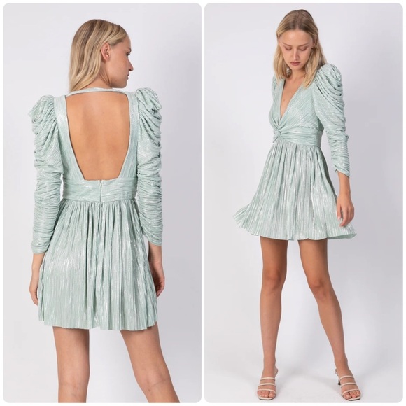 Sabina Musayev Dresses & Skirts - New! Sabina Musayev Mint Green Metallic Ruched Mini Dress 💚 Small
